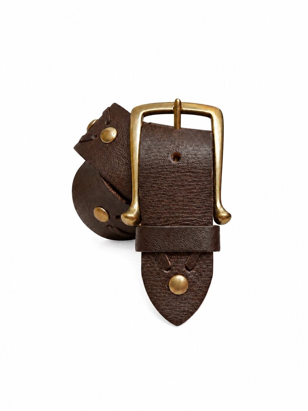 Linea Pelle Brown Leather Studded Western Belt Handmade Brass Buckle Y2K Boho